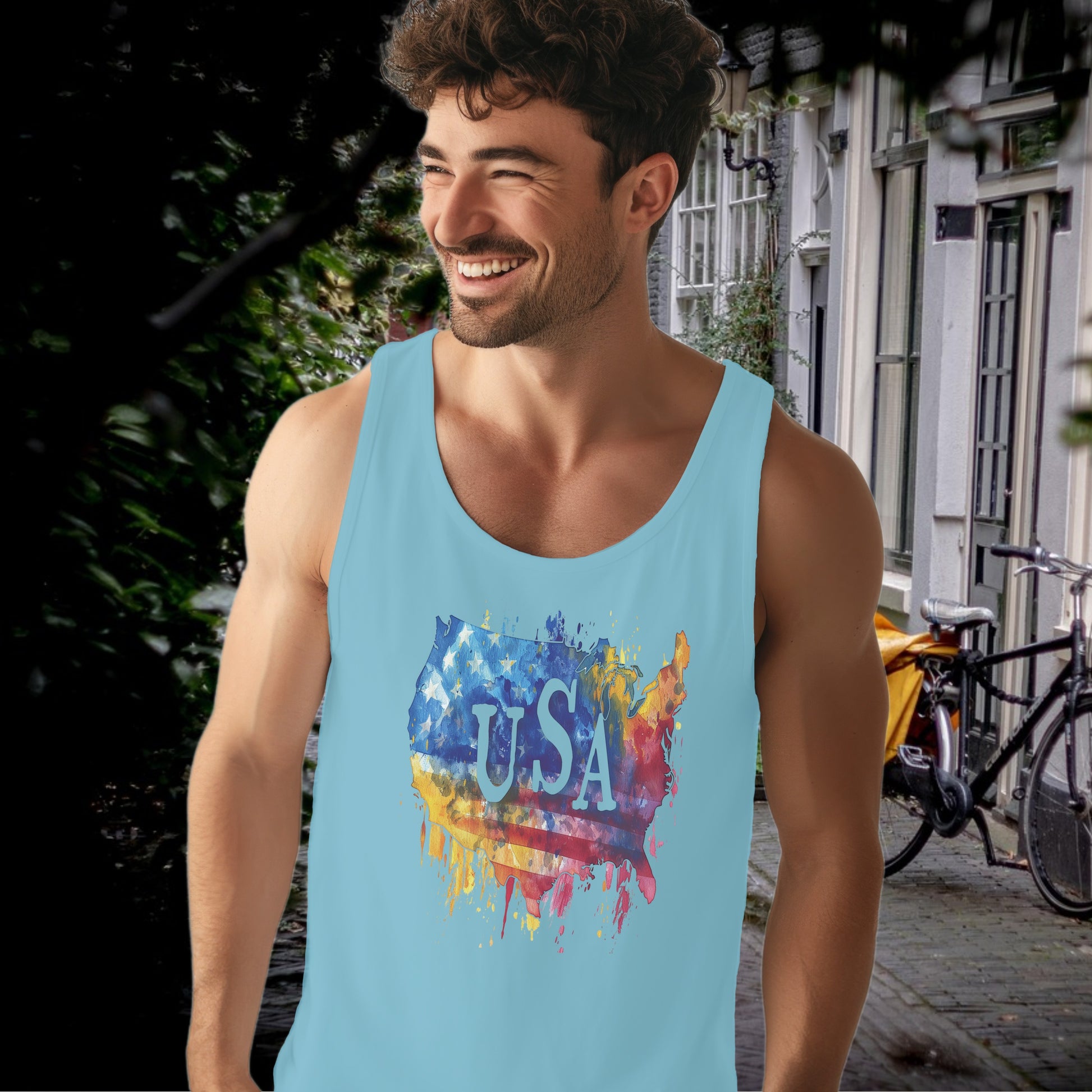 Vibrant USA Map Printed Sleeveless Top product type
