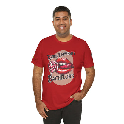 Kissing University Bachelor’s Graphic T-Shirt | Flirty Retro Tee | Funny Kissing Shirt