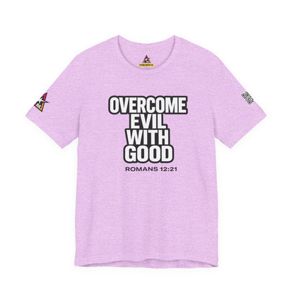Overcome Evil With Good Graphic T-Shirt | Romans 12:21 Christian Tee | Faith & Strength Streetwear