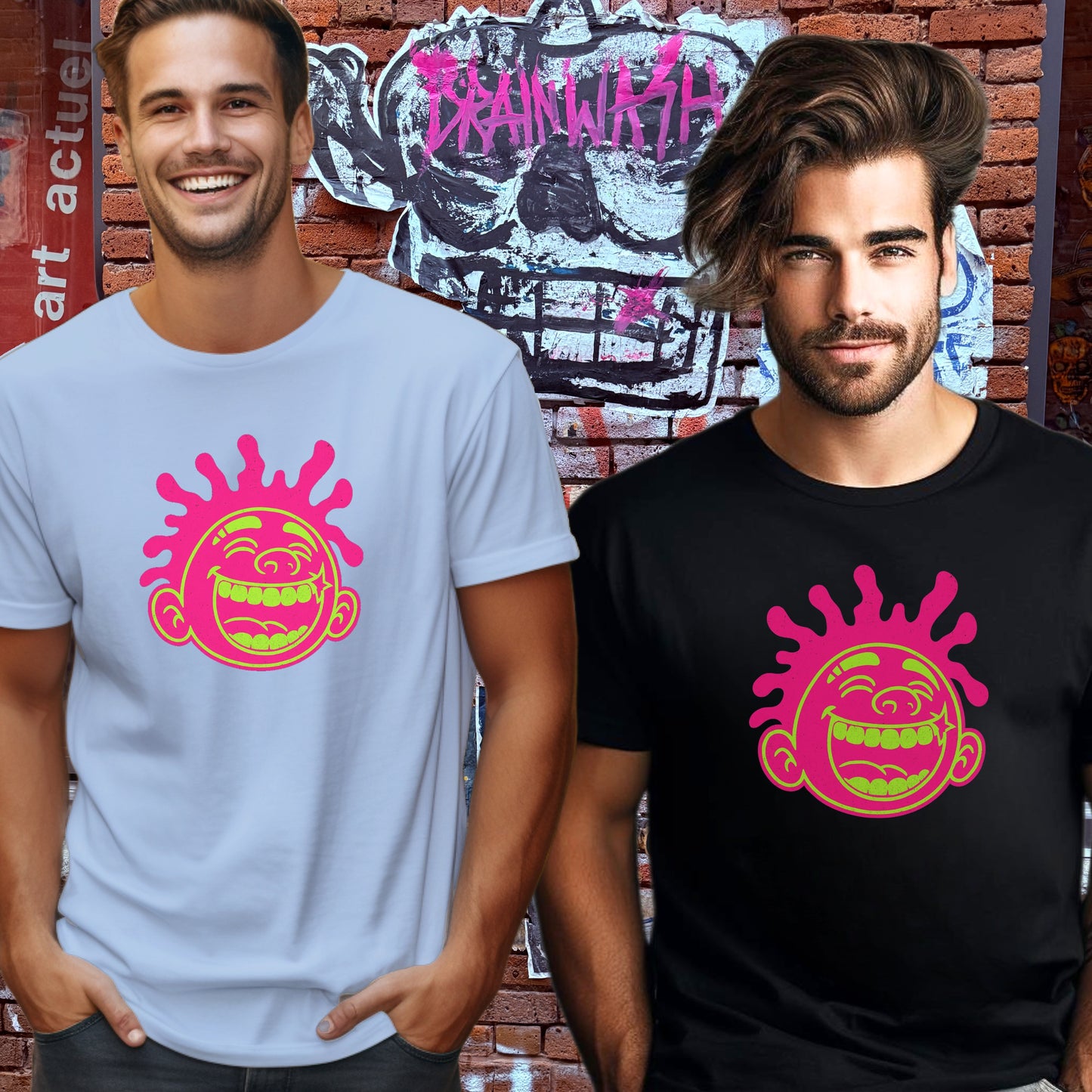 Bold Graphic Tee with Smiling Face Design