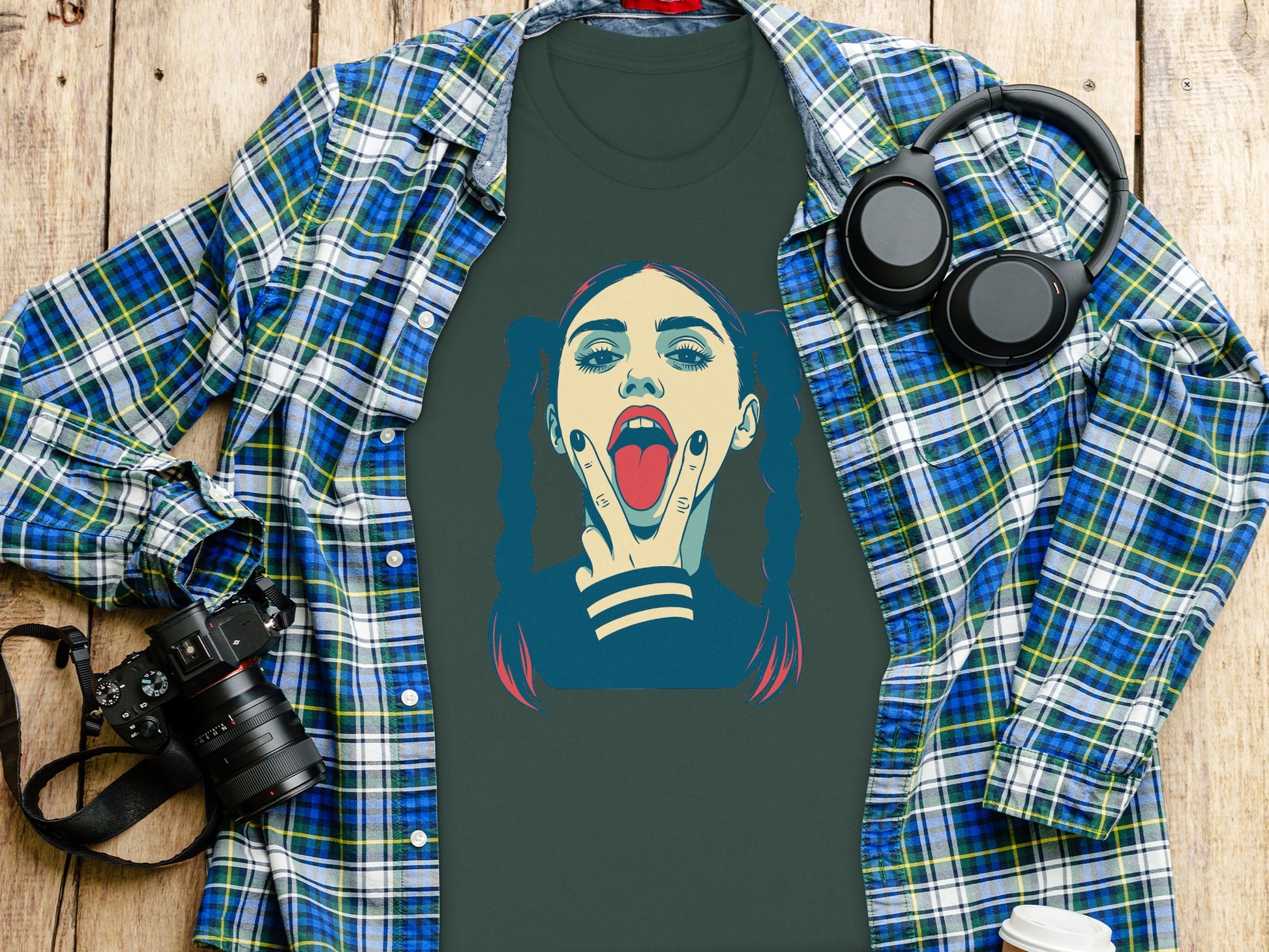 Bold Graphic T-Shirt Featuring Girl Making Faces