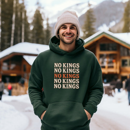Trendy No Kings Logo Hoodie in Forest Green Fashionable Clothing