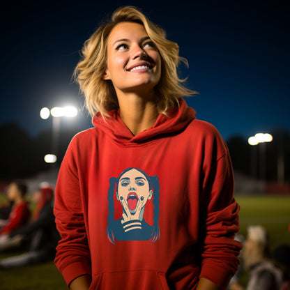 Bright Red Hoodie with Excited Graphic Design