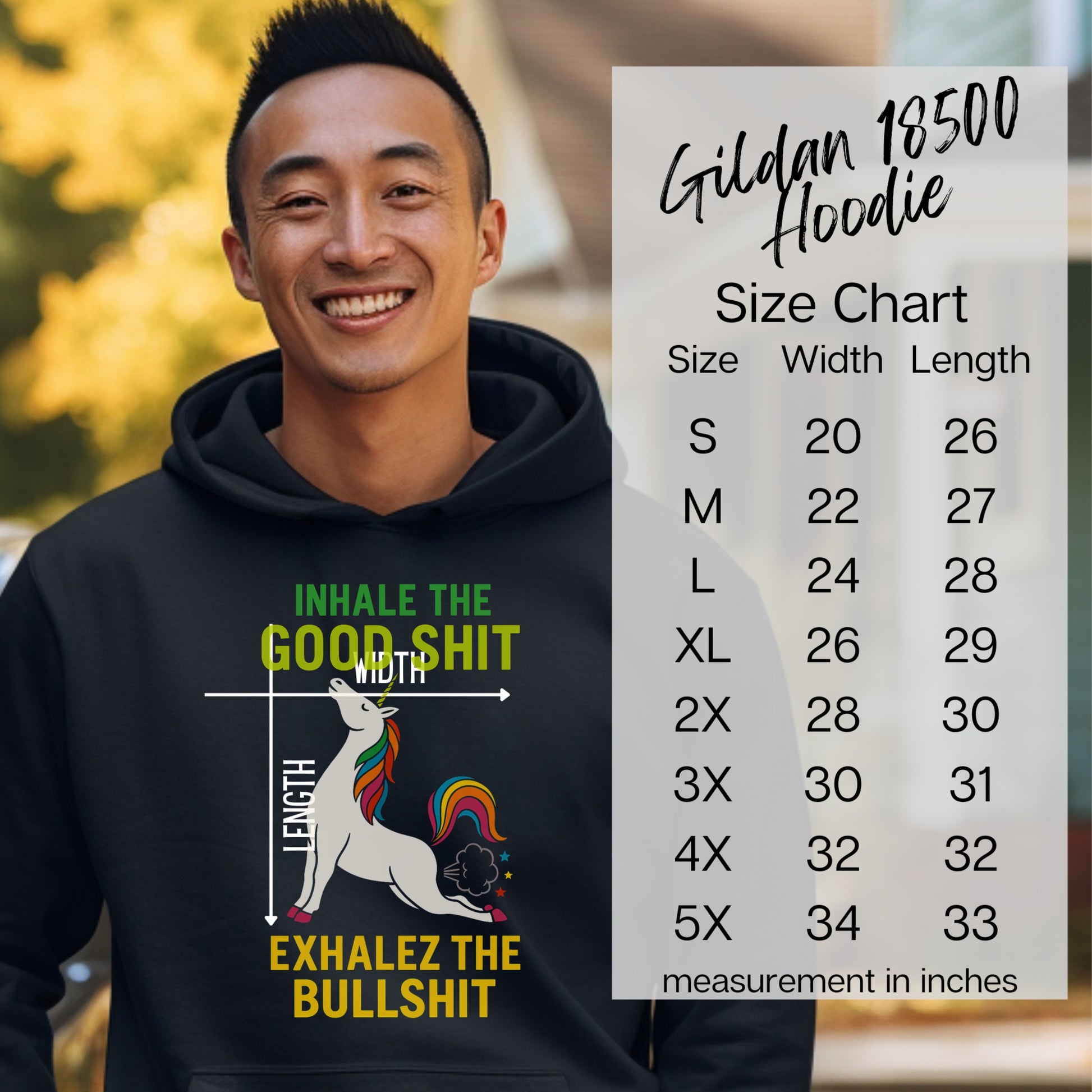 Inhale Exhale Unicorn Graphic Gildan 18500 Hoodie