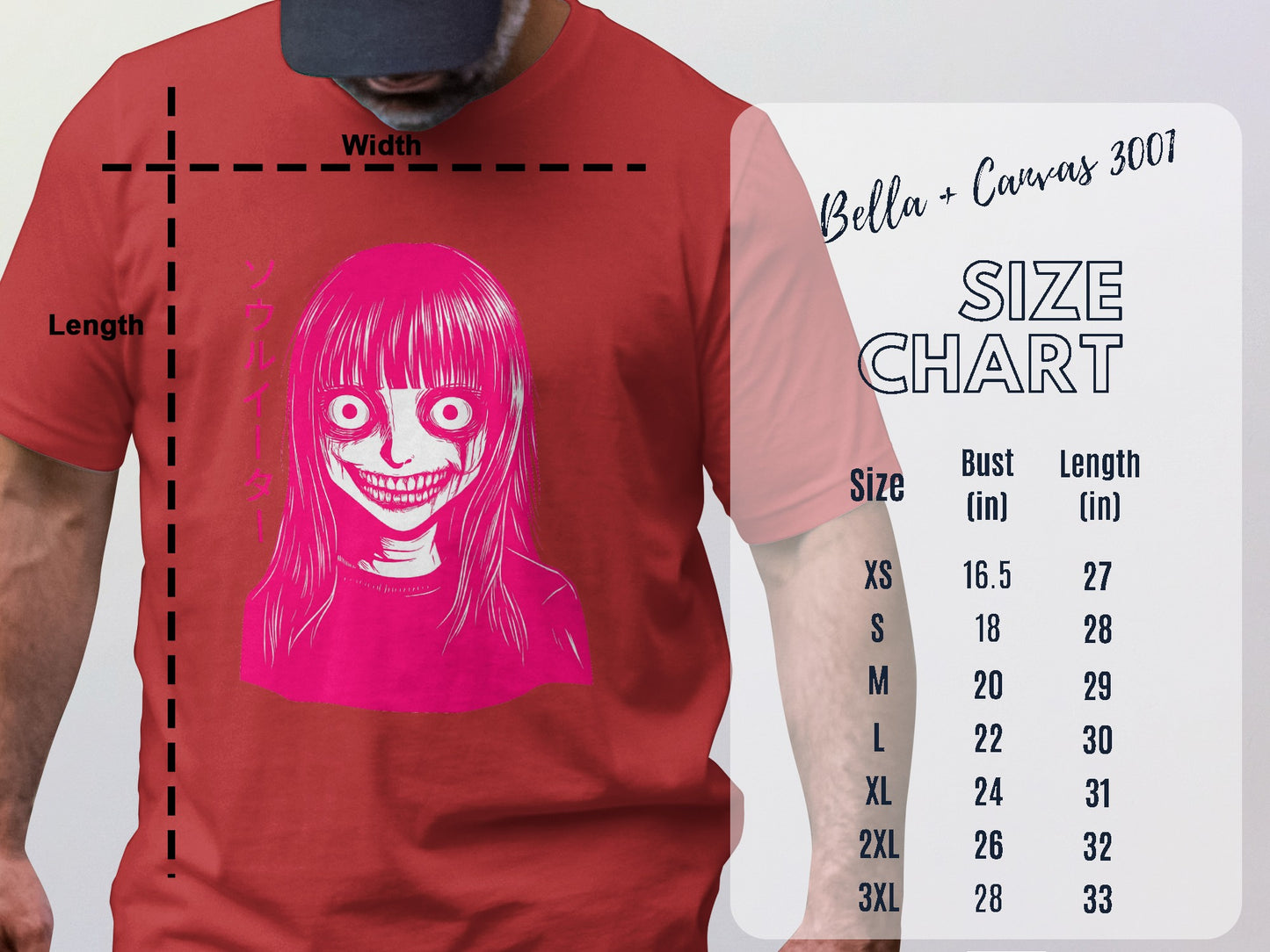 Creepy Smiling Cartoon Face on Red T-Shirt