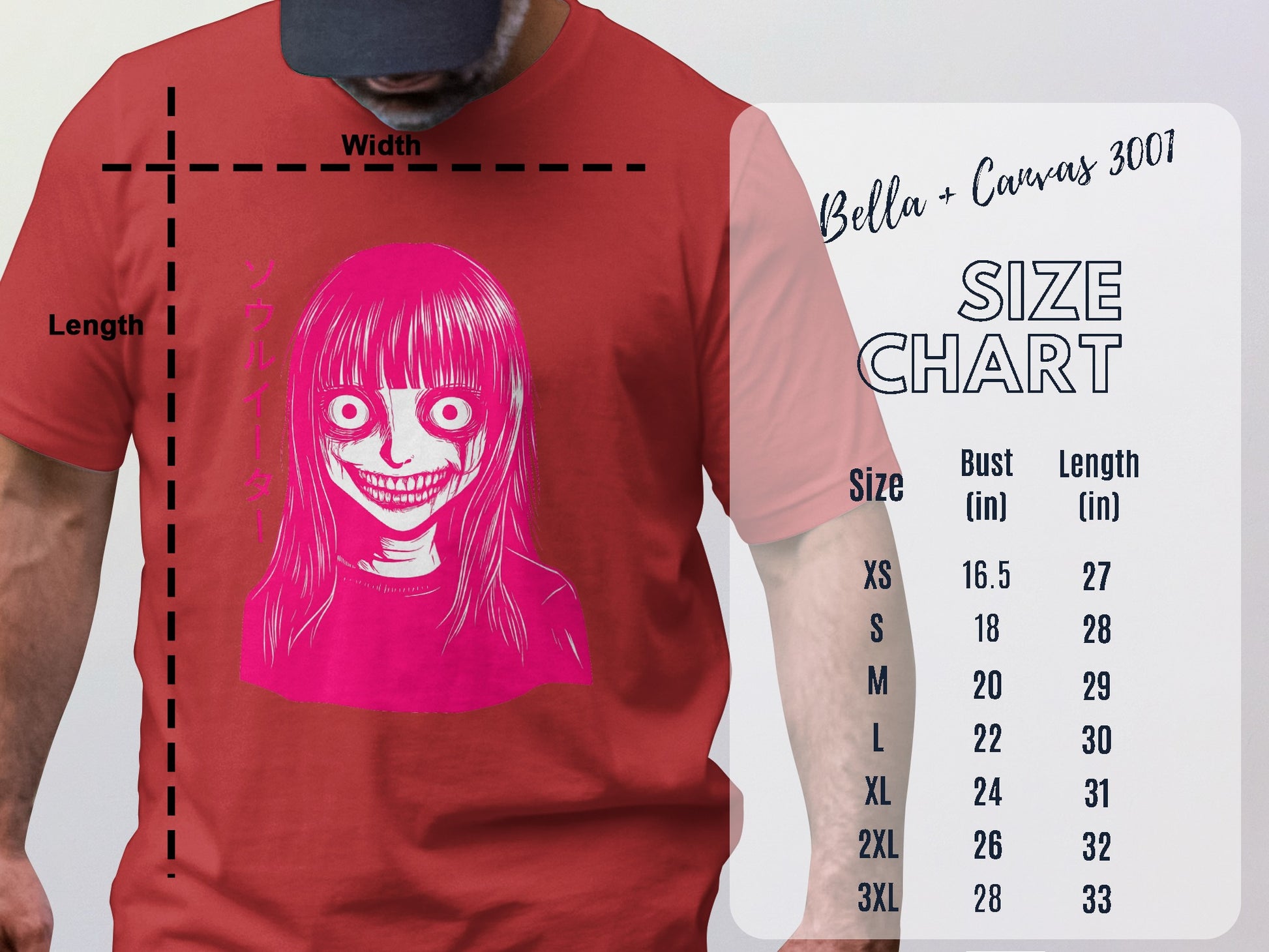 Creepy Smiling Cartoon Face on Red T-Shirt