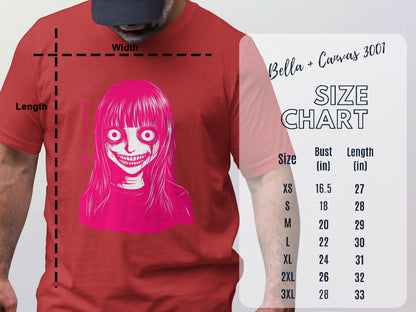 Creepy Smiling Cartoon Face on Red T-Shirt