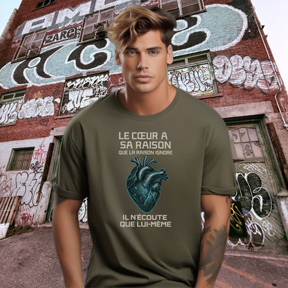 Graphic Tee in Green with Unique French Heart Design