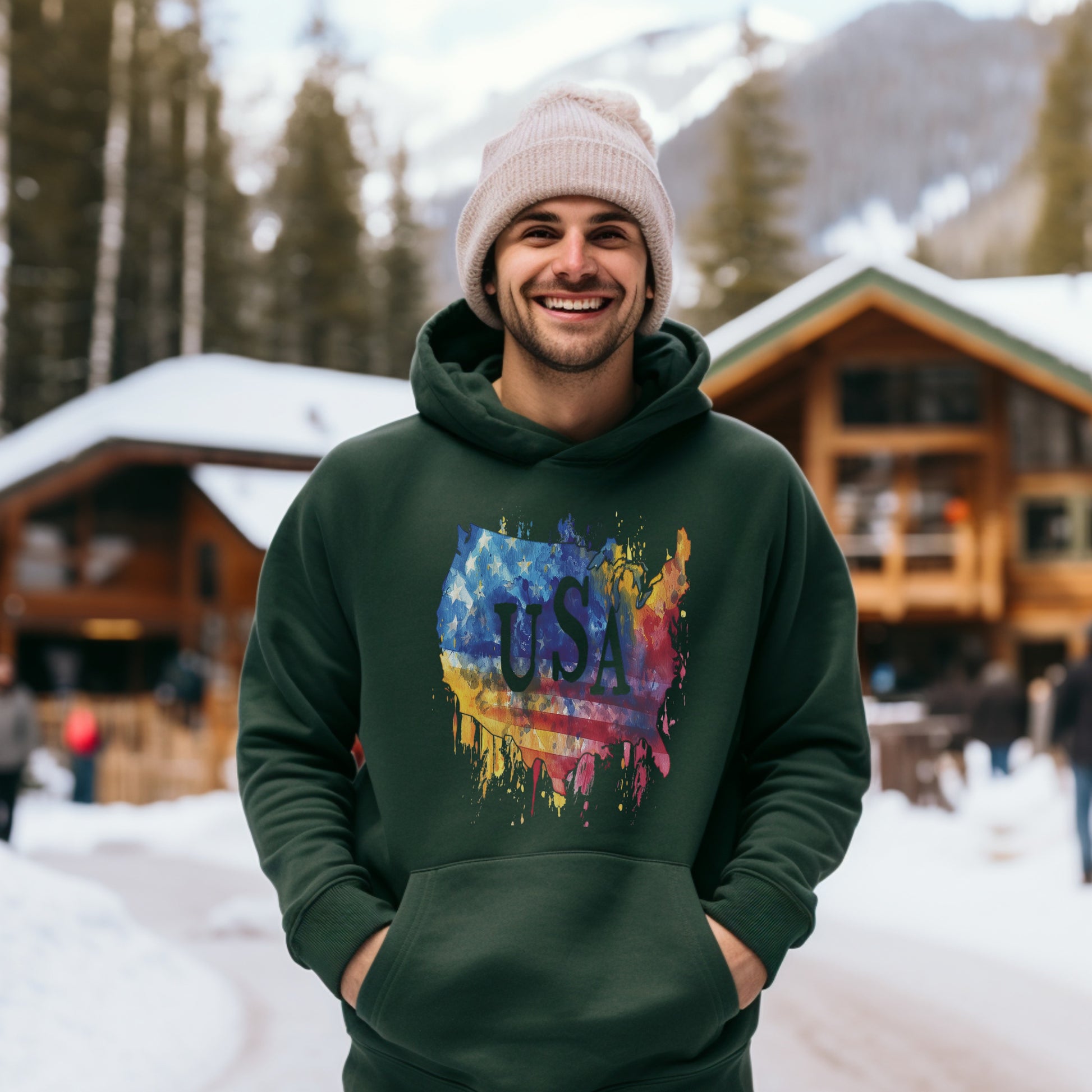 Colorful USA Flag Hoodie perfect for winter product