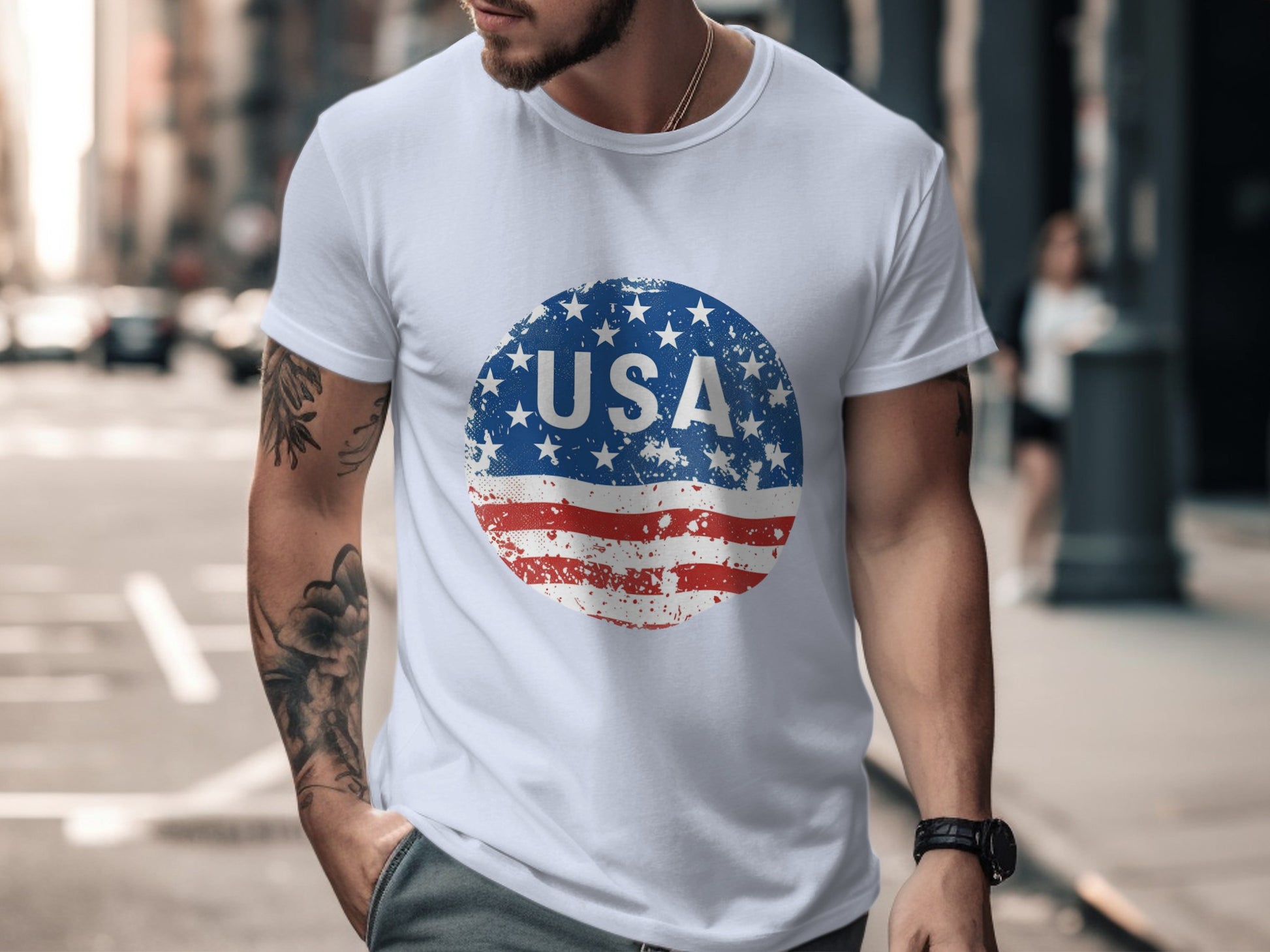 Classic USA Flag Circle Graphic T-Shirt product type