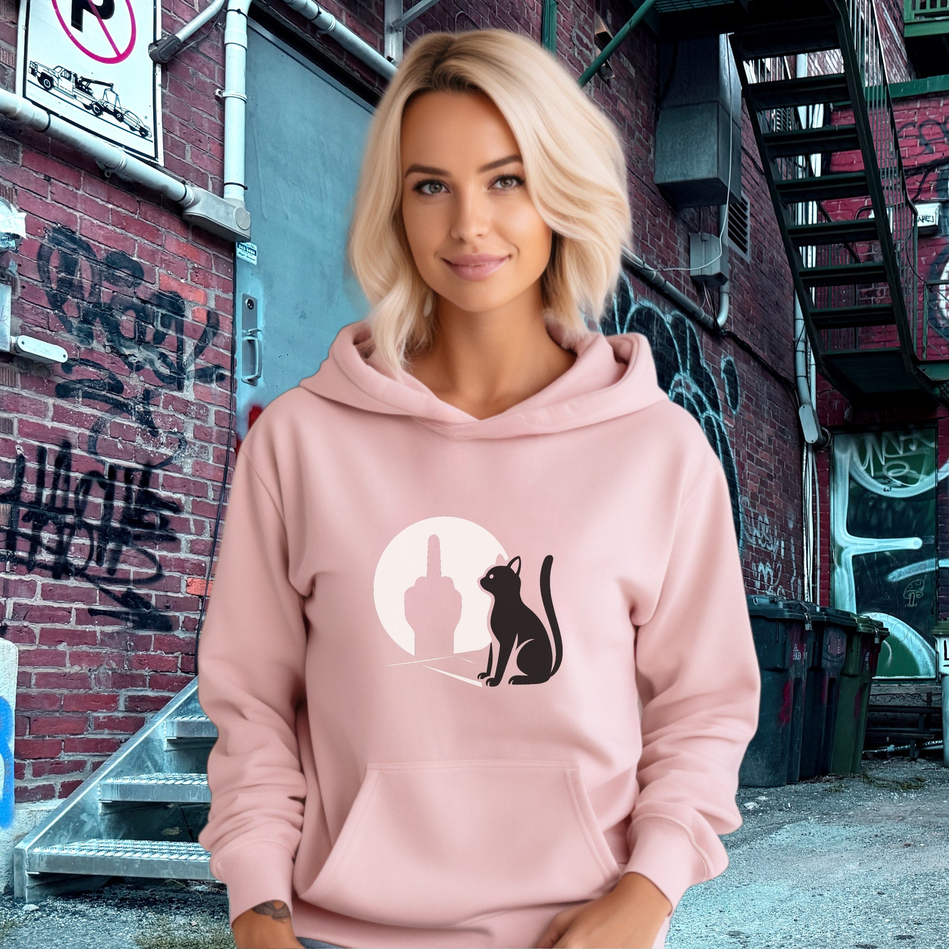 Cute Cat and Moonlight Design Hoodie