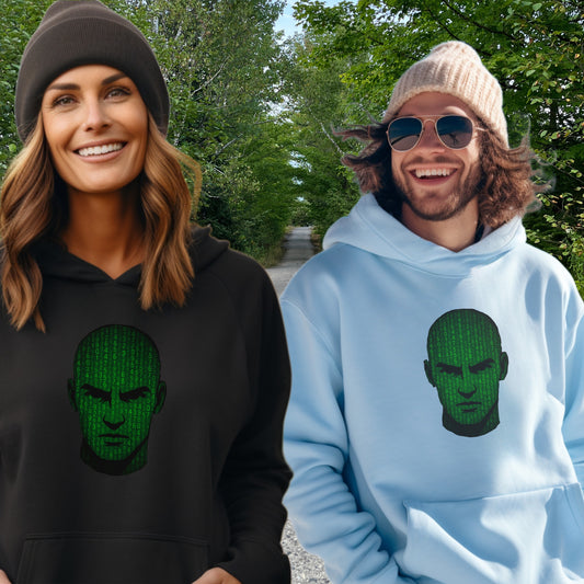 Unique Hoodie with Futuristic Face Design