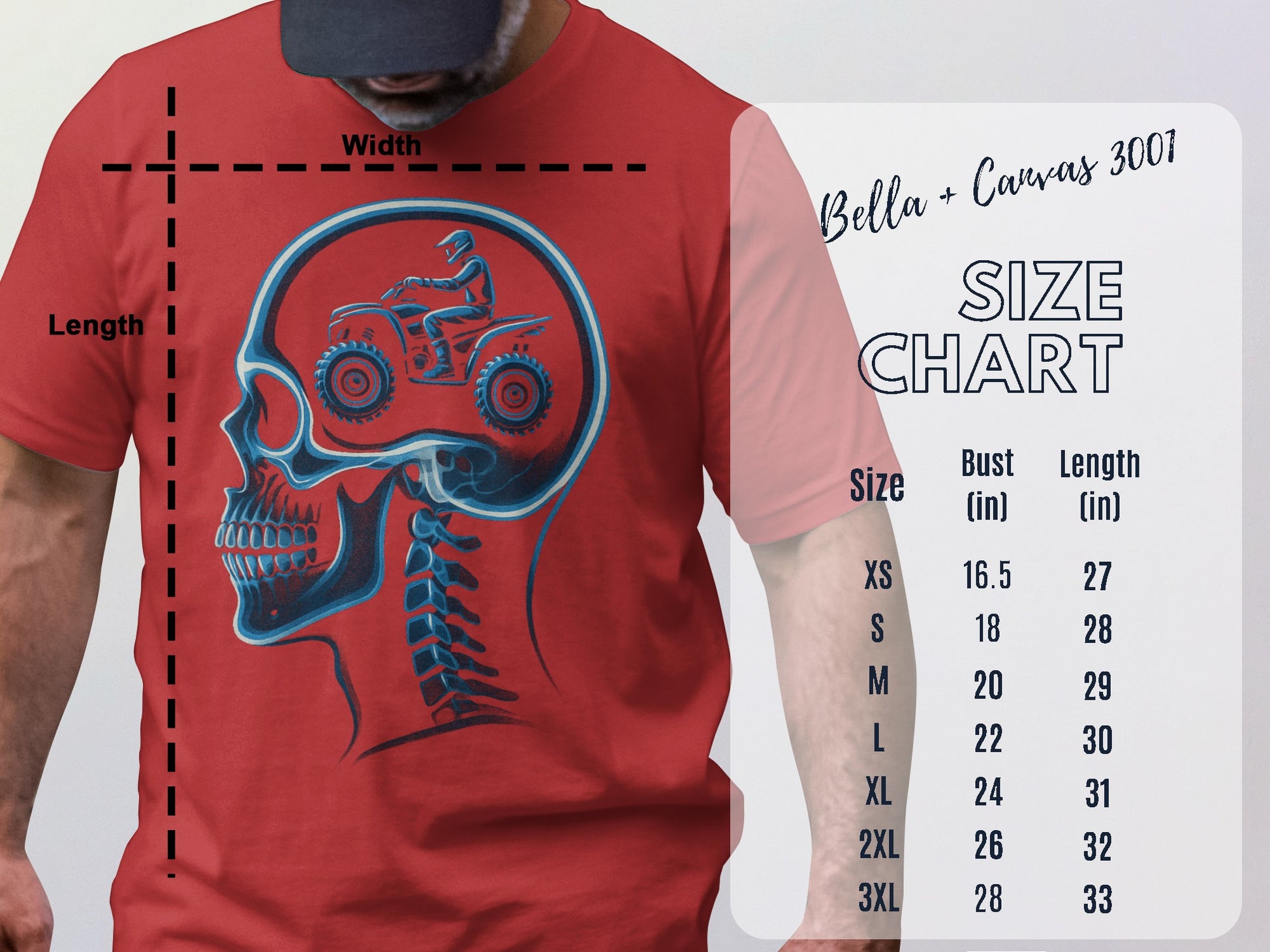Skull Design with ATV Artwork Red T-shirt