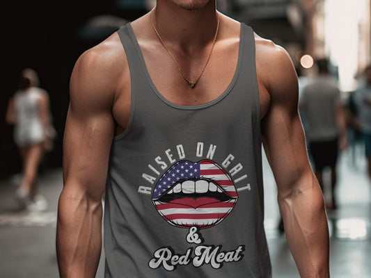 Raised On Grit and Red Meat Tank Top product type