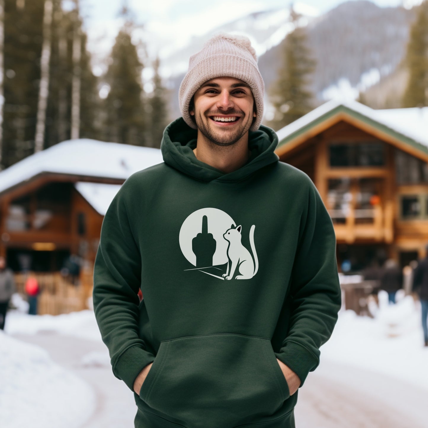 Cozy Hoodie with Cat and Moon Design for Winter Fun