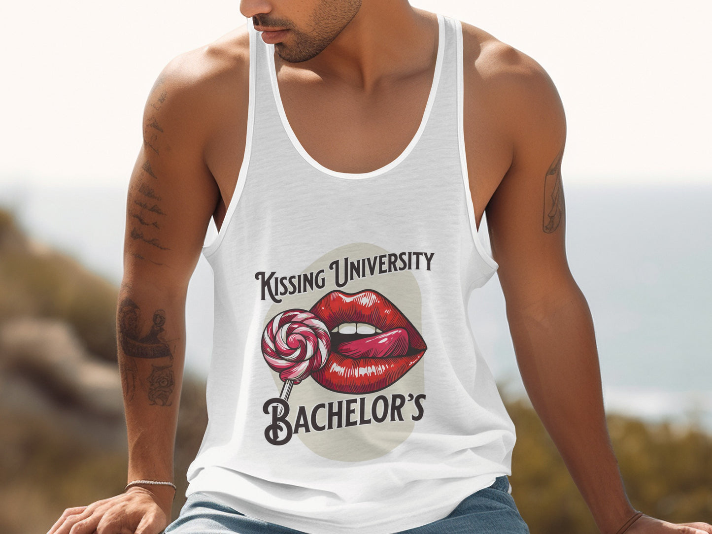 Kissing University Bachelor's Unique Graphic Tank Top product