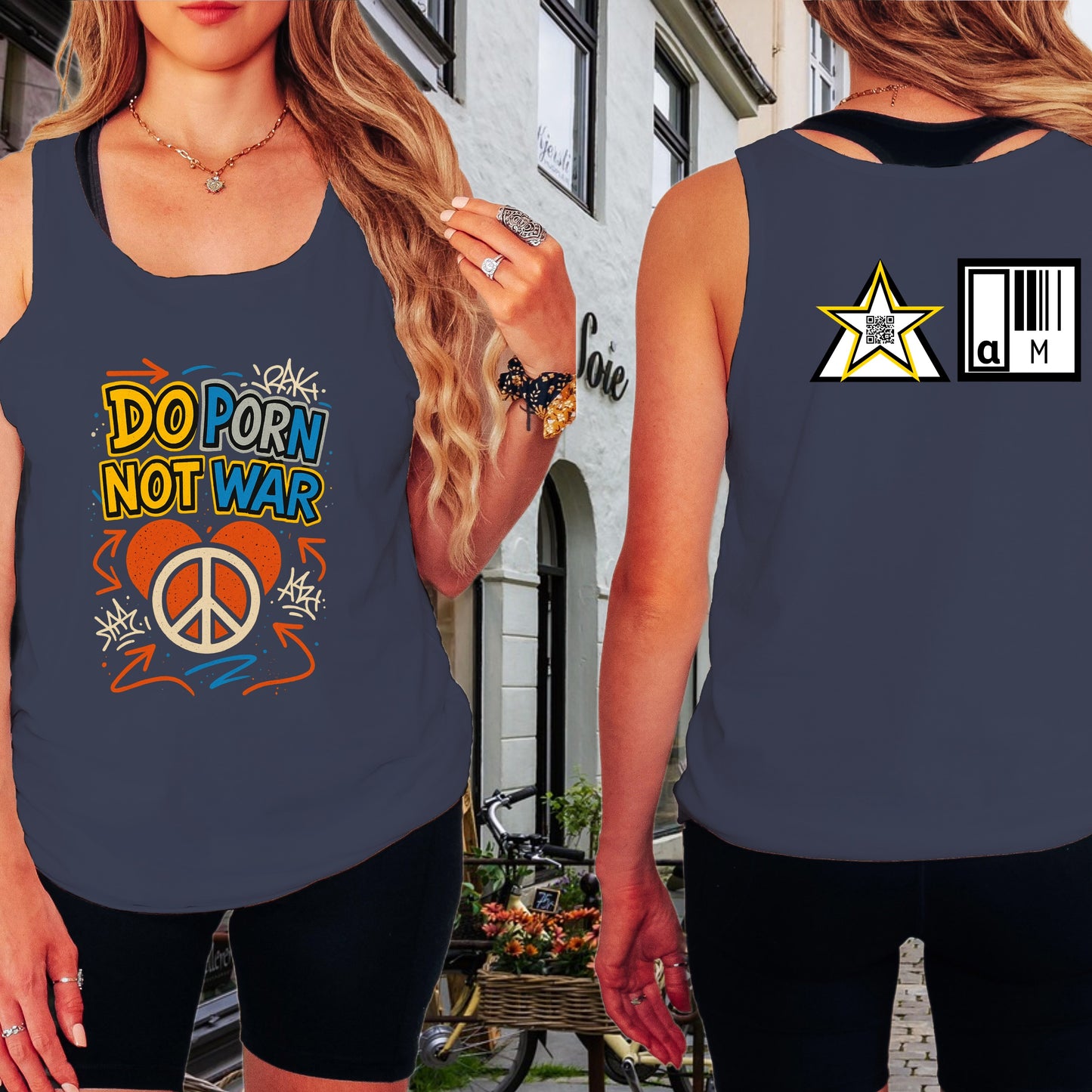 Do Porn Not War Peace Sign Graphic Tank Top product