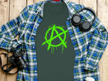 Green Anarchy Splatter Graphic T-Shirt Bold Fashionable