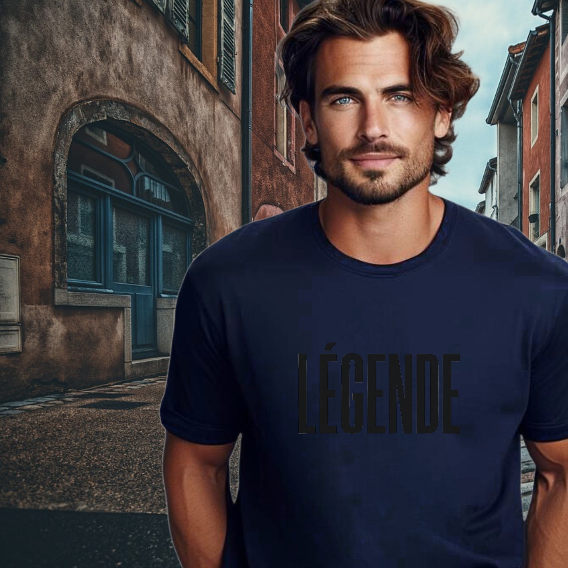 Navy Blue T-Shirt with Légende Print Casual Wear
