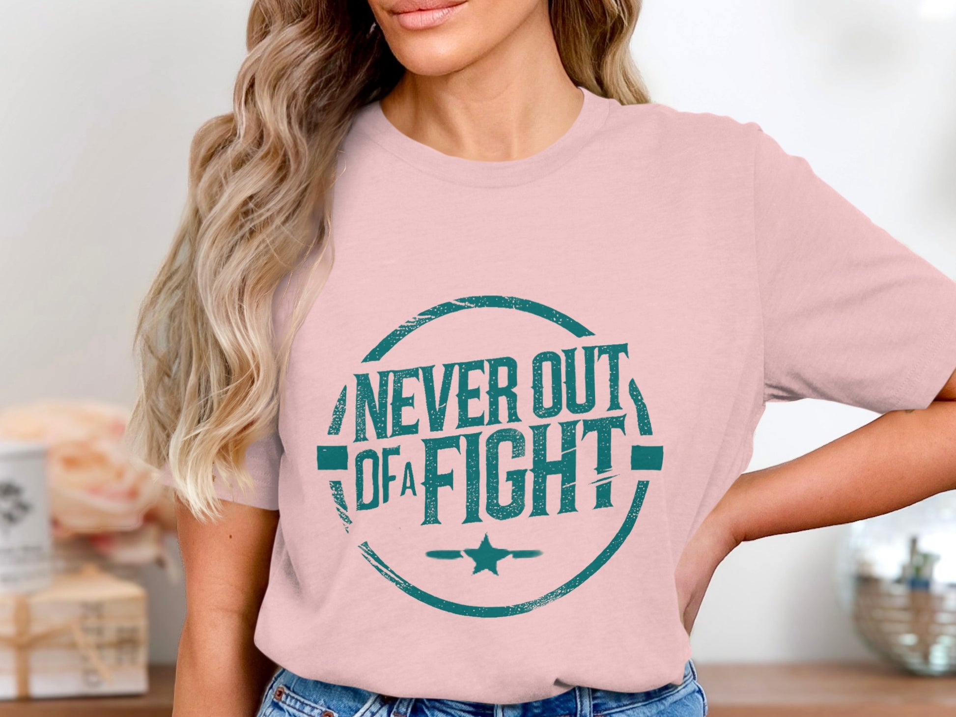 Never Out of a Fight Slogan Graphic Tee product