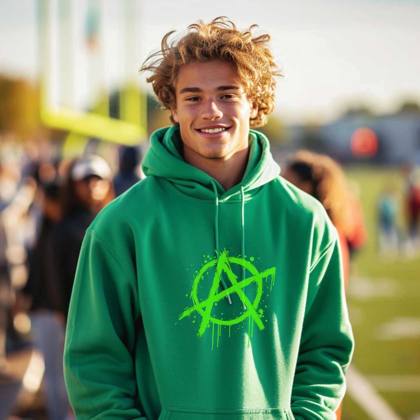 Vibrant Green Hoodie with Stylish Graffiti Design