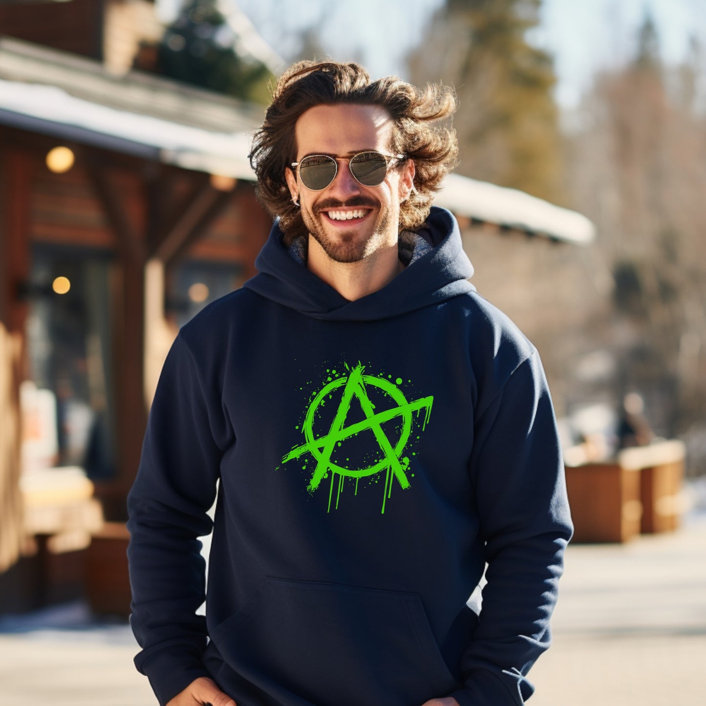 Bold Neon Anarchy Symbol Graphic Hoodie
