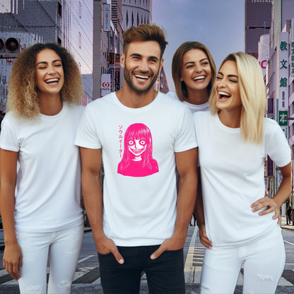 Pink Graphic Character Design on White T-shirt