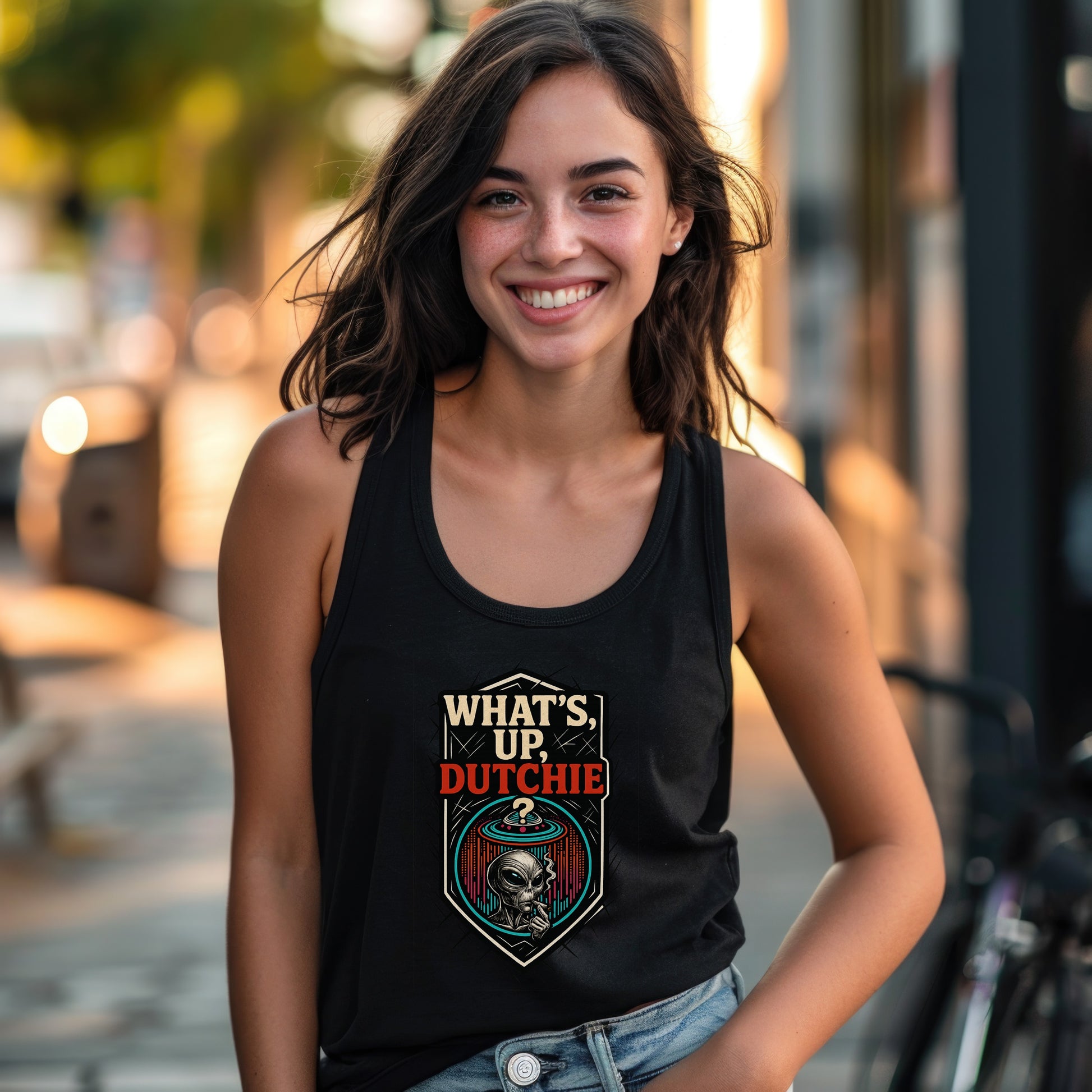 What's Up Dutchie Funny Alien Design Tank Top product type