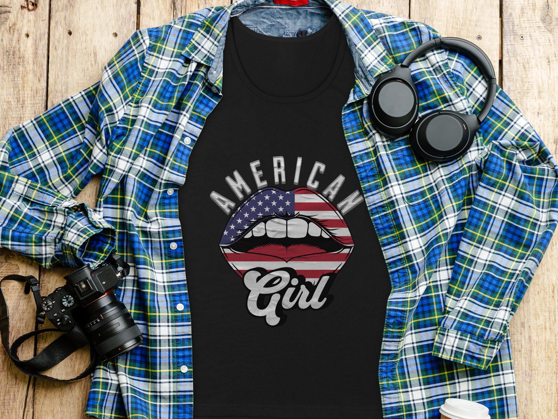 American Flag Lips Girl Graphic T-Shirt product
