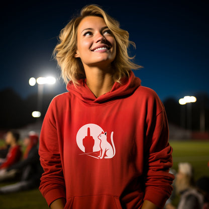 Cat and Hand Gesture Graphic on Red Hoodie