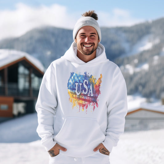 Colorful USA Print Hoodie in White product type