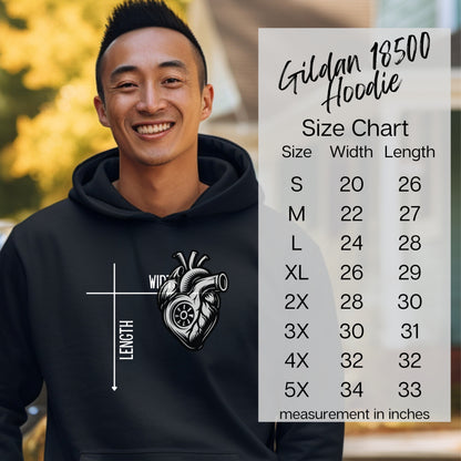 Gildan 18500 Hoodie Size Chart Black Heart Design