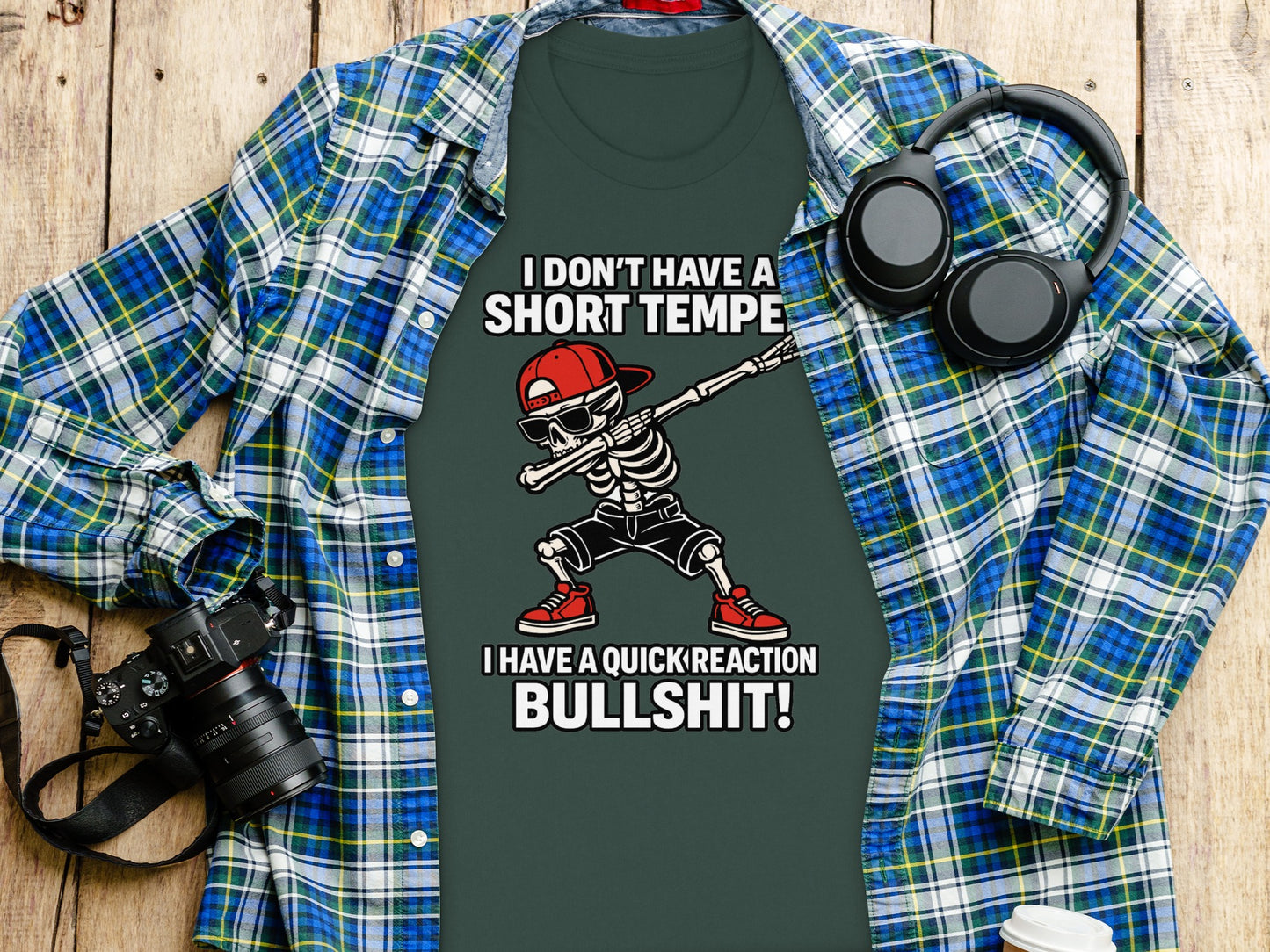 Skeleton Dab Short Temper Humorous Graphic T-Shirt