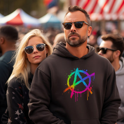 Vibrant Rainbow Anarchy Symbol Design Hoodie