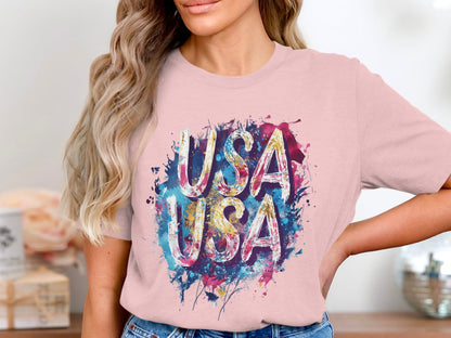 Colorful Splattered USA Print Graphic T-Shirt product