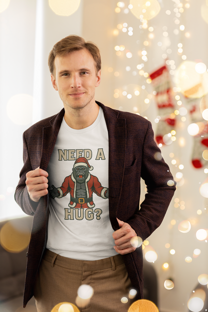 Need a Hug? Gorilla Santa – Unisex Bold Graphic Streetwear Tee