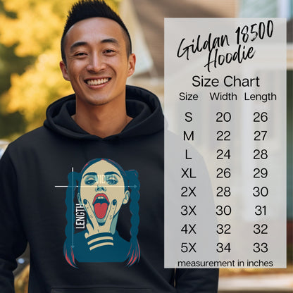 Trendy Graphic Hoodie with Size Chart for Comfort