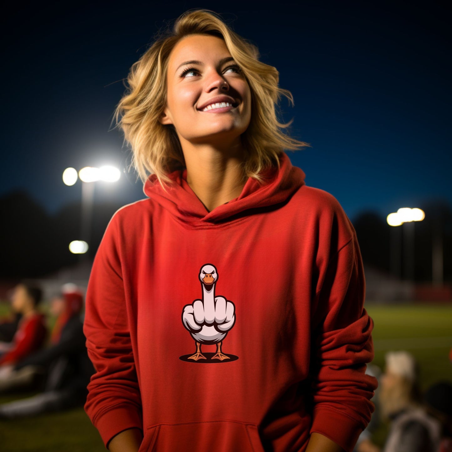 Funny Goose Gesture Design Hoodie for Relaxed Outdoor Looks