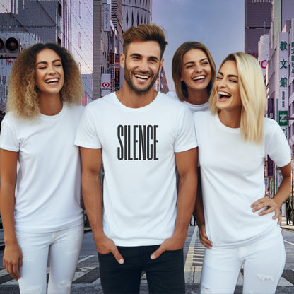 Stylish White Graphic Tee with 'SILENCE' Print Shirt