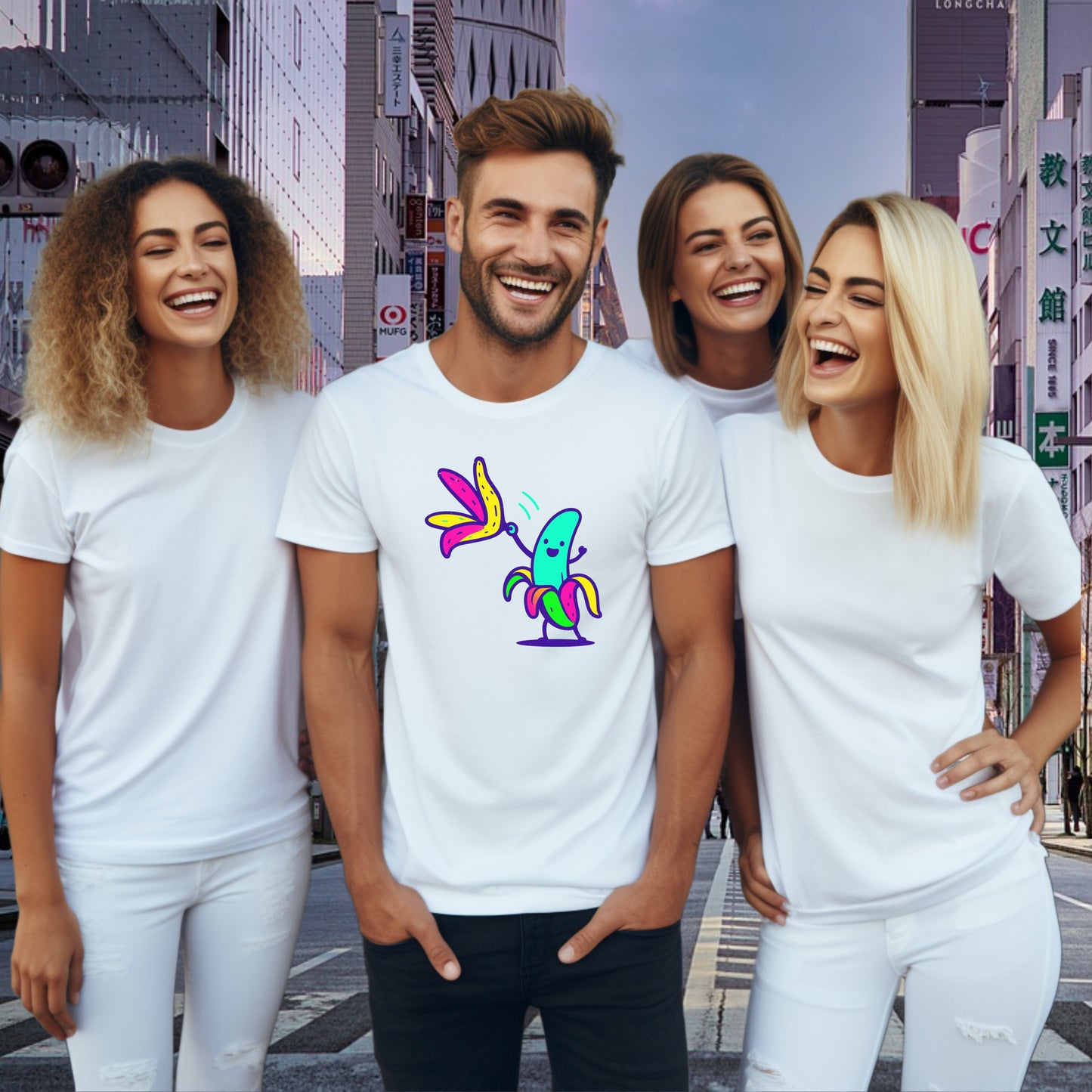 Vibrant Banana Splash Graphic Design T-shirt