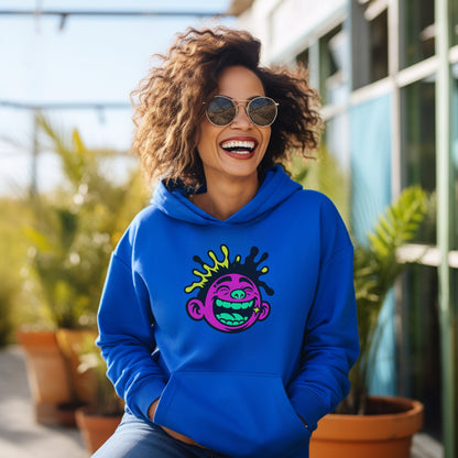 Vibrant Blue Sweatshirt with Smiling Face Design