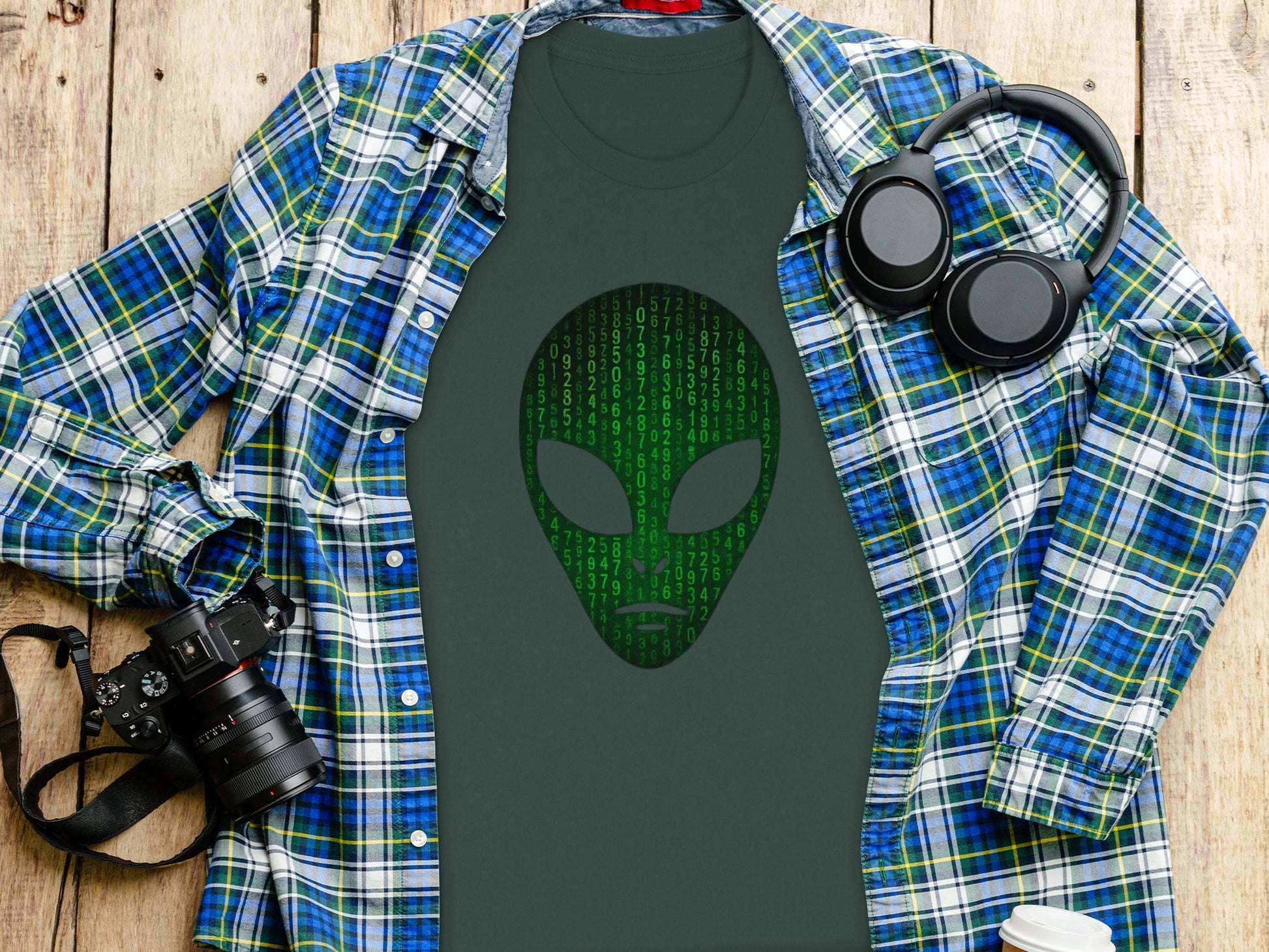 Alien Head Digital Matrix Design Shirt