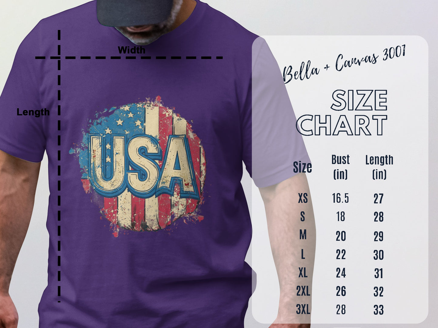 USA Graphic Tee with Size Chart Display product