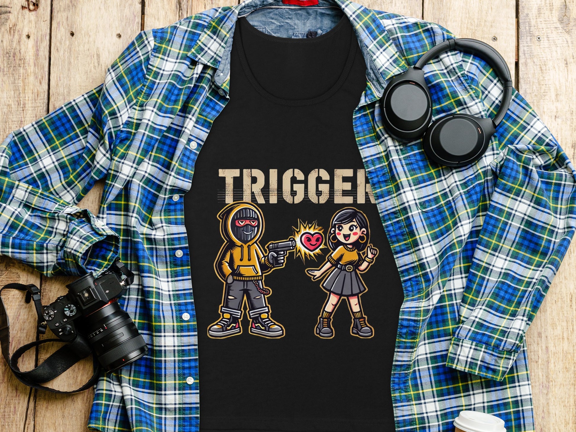 Trigger with Animated Characters on Black Shirt product