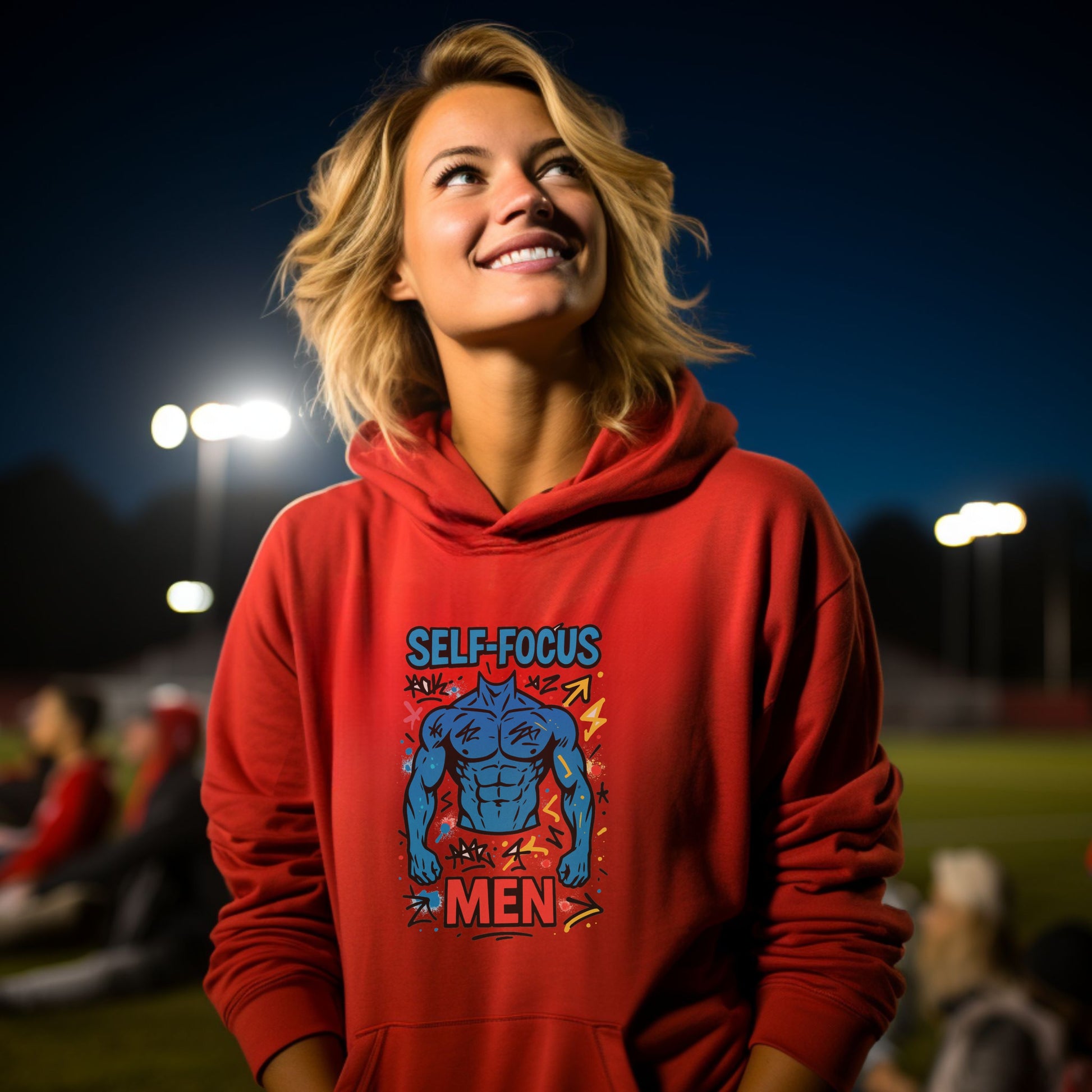 Self-Focus Men Red Hoodie with Muscle Design product type