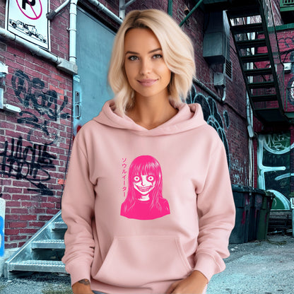 Unique Pink Hoodie with Eye-catching Anime Graphic