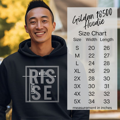 Gildan 18500 Hoodie with Size Chart