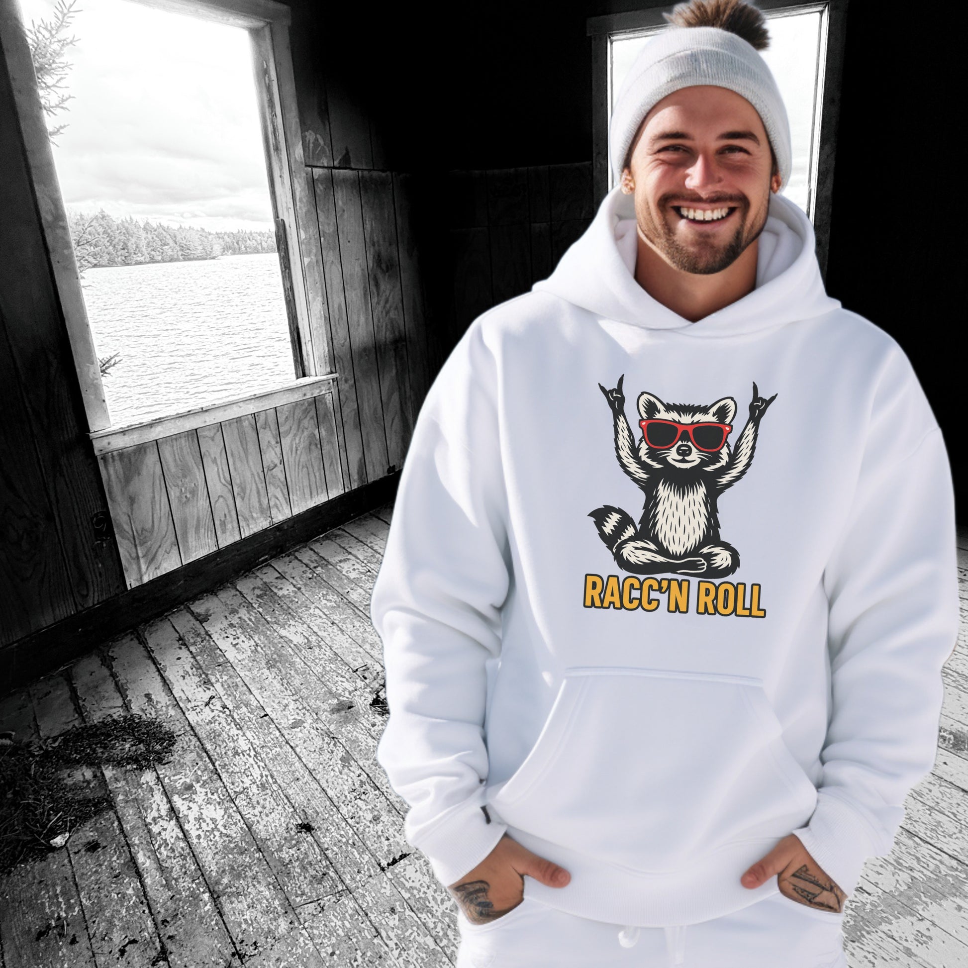 Racc'n Roll Fun Hoodie with Stylish Raccoon Print