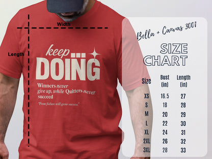 Motivational Enjoy Keep Doing Quote on Red Shirt