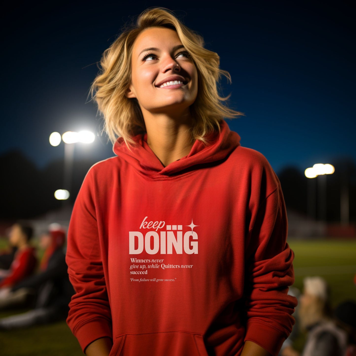 Inspiring Red Hoodie with Motivational Sports Quote